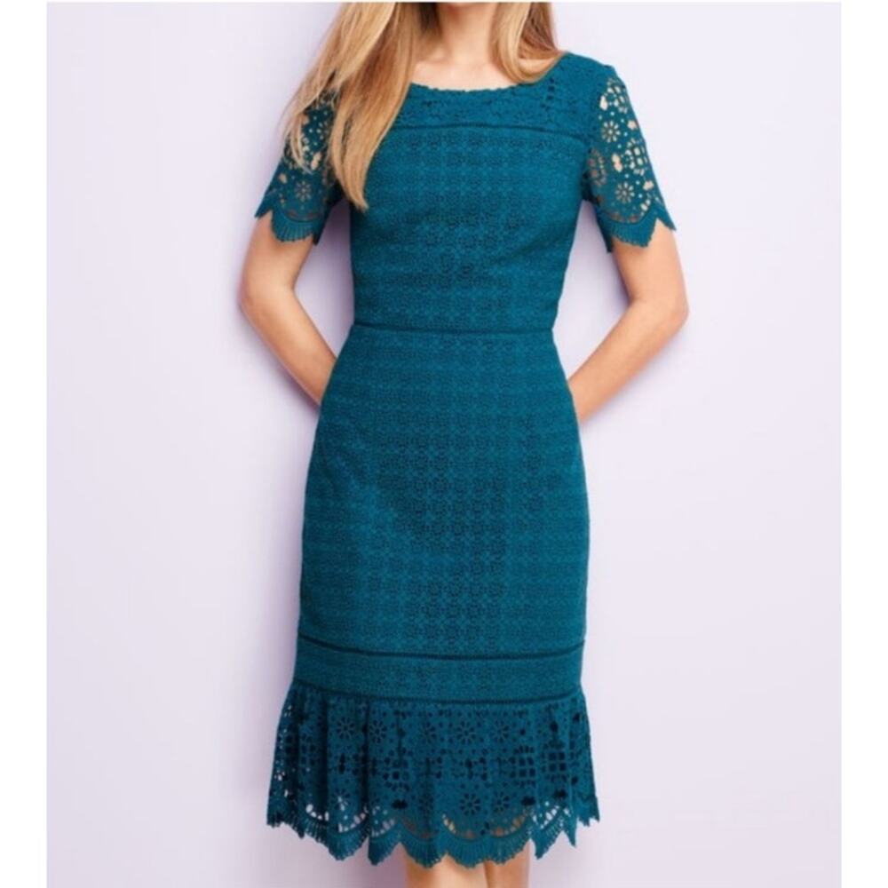 Talbots Eyelet Lace Sheath Dress Size 22W Teal Graceful Cocktail Elegant Holiday